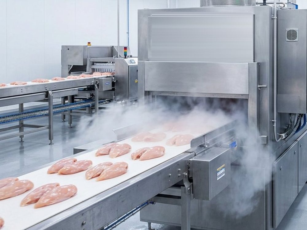 Food processing — liquid CO₂ freezing tunnel
