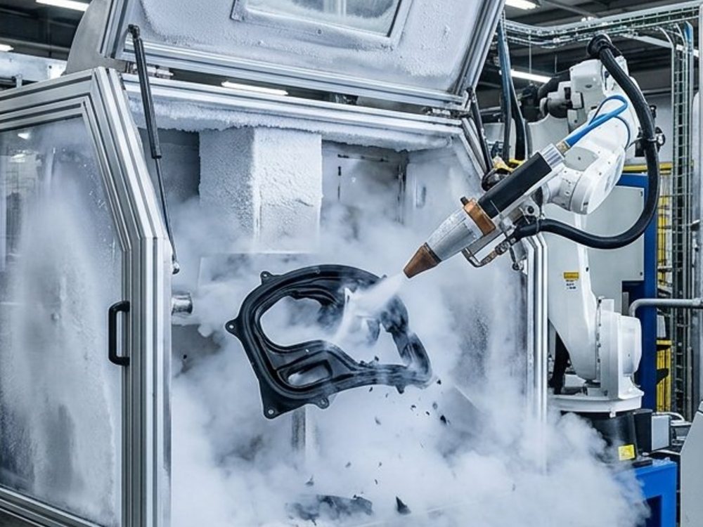 Cryogenic deflashing of moulded rubber parts with dry ice